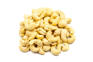 Cashew nuts isolated on white background. Organic nuts. close up