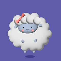 Сute lamb on purple background. 3D illustration.