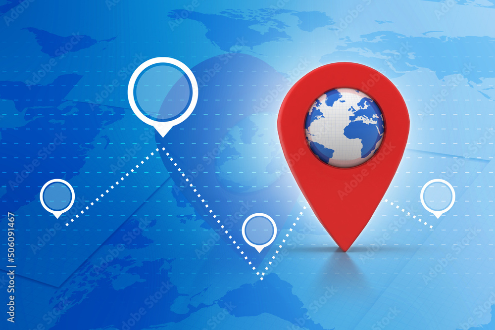 Poster 3d rendering Red map pointer
