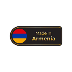 Made in Armenia quality mark vector label design with flag on white background