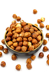 Hazelnut nuts isolated on white background. Organic nuts. close up