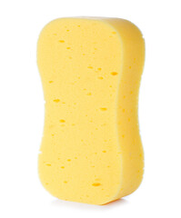 Yellow big washing sponge on white background isolation