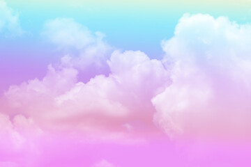 Fototapeta na wymiar beauty sweet pastel red blue colorful with fluffy clouds on sky. multi color rainbow image. abstract fantasy growing light