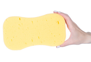 Yellow big washing sponge in hand