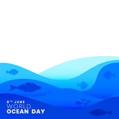 world ocean day wave style with fish background