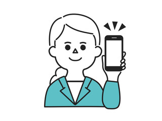スマホを手に持つビジネスウーマンのイラスト
