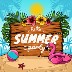 summer wooden sign vector illustration