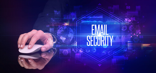 hand holding wireless peripheral, cyber security concept