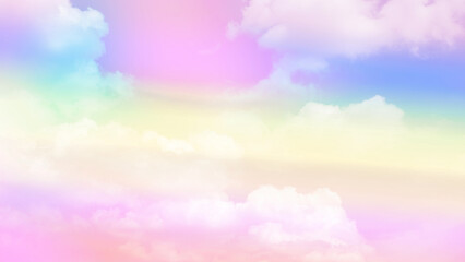 Obraz na płótnie Canvas beauty sweet pastel pink yellow colorful with fluffy clouds on sky. multi color rainbow image. abstract fantasy growing light