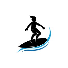 Surfing with water wave logo vector template, Illustration symbol