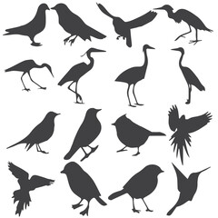 set of silhouettes of birds, Set Black Vector Flying Birds
Set Decorative Bird Silhouettes Vector Illustration Stock Vector 
Eagles and other big bird silhouettes. Set of silhouettes. eagle and other 