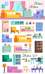 Big set of detailed interior. Children's playroom. Gather the children's room! In today's orthogonal design. Vector illustration.