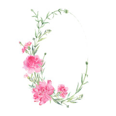 Oval floral frame with carnation flowers.