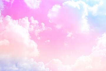 beauty sweet pastel pink blue colorful with fluffy clouds on sky. multi color rainbow image....