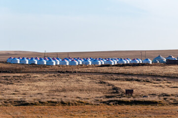 Fototapeta premium Mongolian Yurt in Xilamuren Grassland in Baotou Prefecture Hohhot, Inner Mongolia