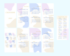2023 calendar for usa. Calendar in a simple abstract style. Bonus calendar 2024. Calendar for the year of the rabbit
