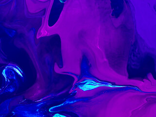 Neon blue and purple creative abstract hand painted background, marble texture, brush stroke, acrylic painting on canvas.