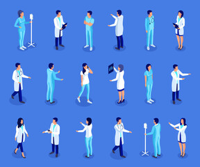 a large set of isometric characters, people in medical clothing, a doctor, a nurse, a nurse, a paramedic. 3d set of people medetsinskoy profession. Vector illustration.