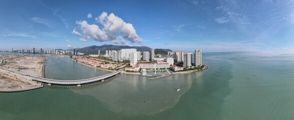 Georgetown, Penang Malaysia - May 20, 2022: The Straits Quay, Landmark Buildings and Villages Along...