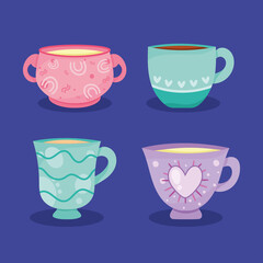 four ceramic cups icons