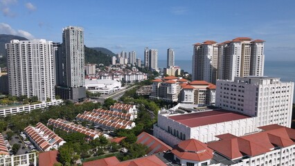 Fototapeta na wymiar Georgetown, Penang Malaysia - May 20, 2022: The Straits Quay, Landmark Buildings and Villages Along its Surrounding Beaches