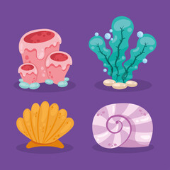 four sealife animals icons