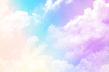 Obraz na płótnie Canvas beauty sweet pastel blue orange colorful with fluffy clouds on sky. multi color rainbow image. abstract fantasy growing light