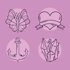 four minimalist tattoos icons