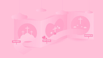 Christian Background with Cross. Cloud and light. You can use this asset for your content like as Happy Easter Day, Good Friday, Ascension Day, worship, streaming, presentation, broadcast and anymore.