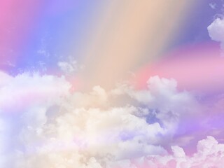 Obraz na płótnie Canvas beauty sweet pastel violet orange colorful with fluffy clouds on sky. multi color rainbow image. abstract fantasy growing lights