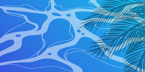 Water surface background with palm leaf silhouette.