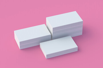 White blank business cards on pink background. 3d render