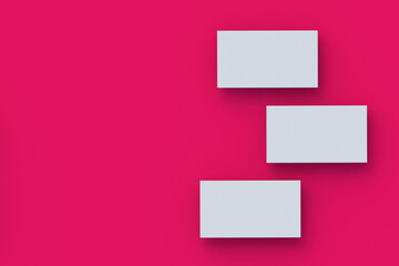 White blank business cards on red background. 3d render