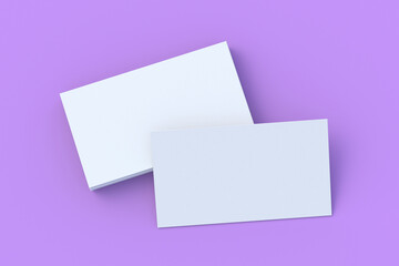White business cards on violet background. 3d render