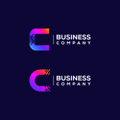 Abstract Letter C Logo design with Pixels Square Shape for Technology and Digital Business Company