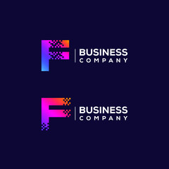 Abstract Letter F Logo design with Pixels Square Shape for Technology and Digital Business Company