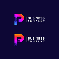 Abstract Letter P Logo design with Pixels Square Shape for Technology and Digital Business Company