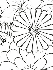 Vector illustration entangled a picture from flowers. Coloring Book, anti-stress for adults. Black and white.