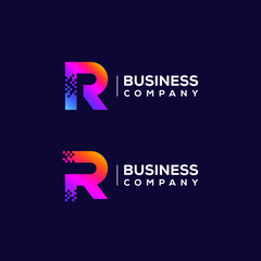 Abstract Letter R Logo design with Pixels Square Shape for Technology and Digital Business Company