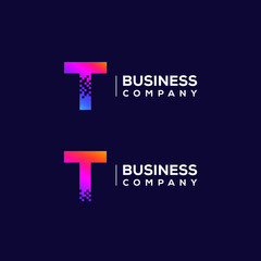 Abstract Letter T Logo design with Pixels Square Shape for Technology and Digital Business Company