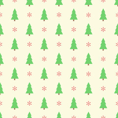 Simple winter seamless pattern with Christmas tree and snowflakes in retro colors