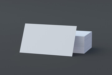 Mockup of white blank business cards on gray background. 3d render