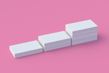 Many business cards on pink background. 3d render