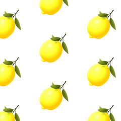 Seamless pattern with lemon slices. Background with a pattern of yellow lemons on white background