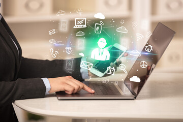 Businessman working on laptop with new business concept