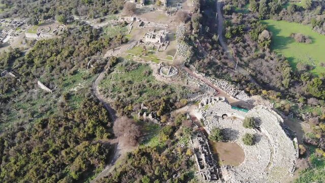 Aerial View Of The Ancient City Ruins With Theater And Temple (Kaunos, Turkey)