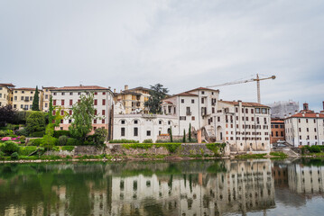 View of the Sturm Palace with the Brenta River in Bassano del Grappa, Vicenza, Veneto, Italy, Europe