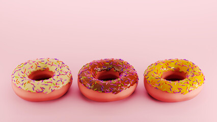 donut with  glaze isolated on pink background,, 3d Rendering