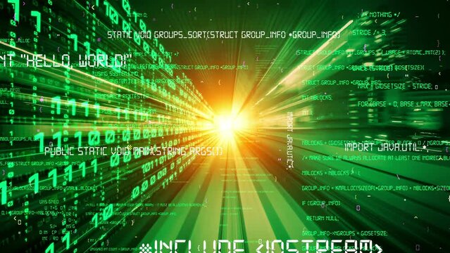 Software development, application programming code and tacit computer coding . Concept of smart digital transformation and technology disruption that changes global trends in new information era .