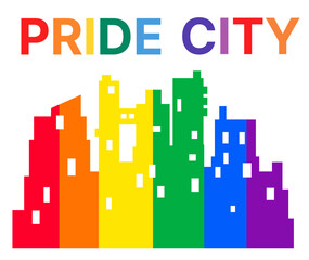 Fototapeta premium LGBT city buildings landscape rainbow emblem illustration